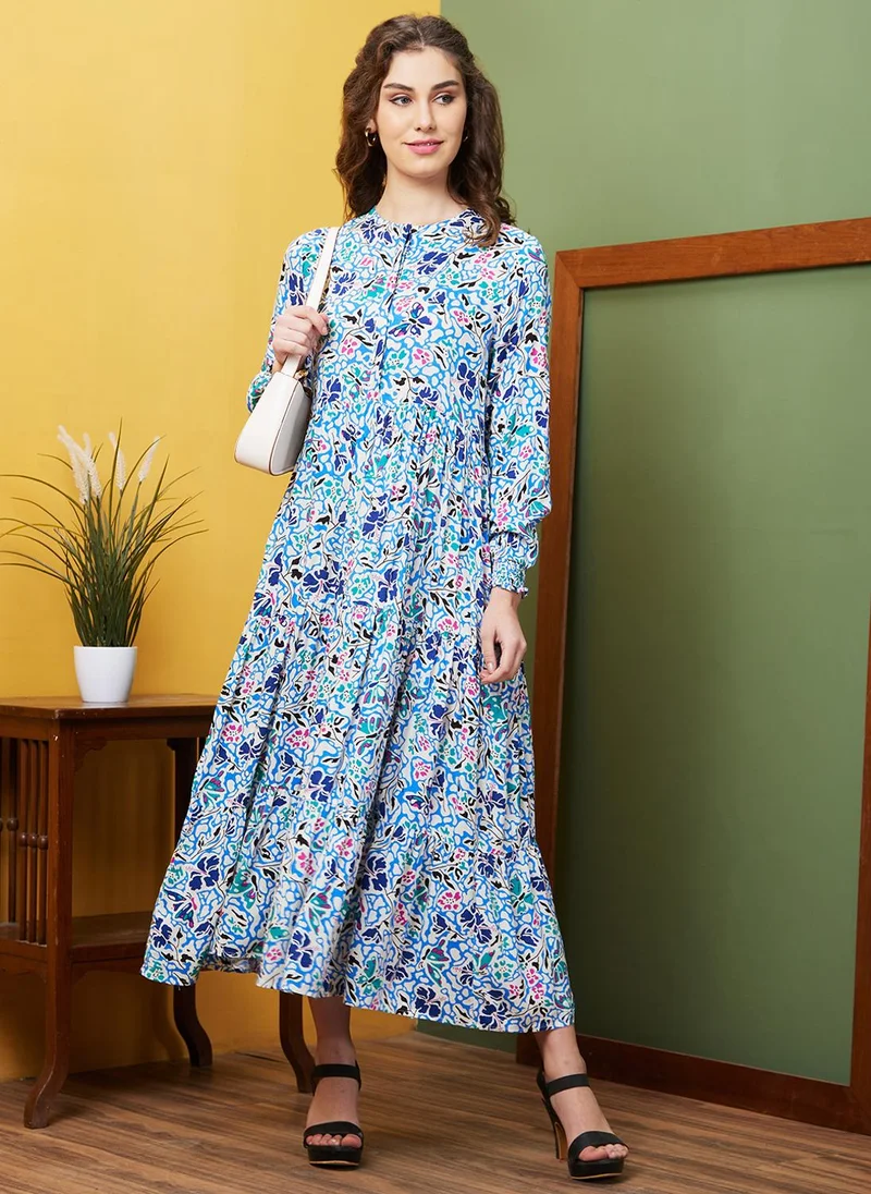 جلو باص Globus Women Floral Printed Long Sleeves Round Neck Maxi Casual Dress